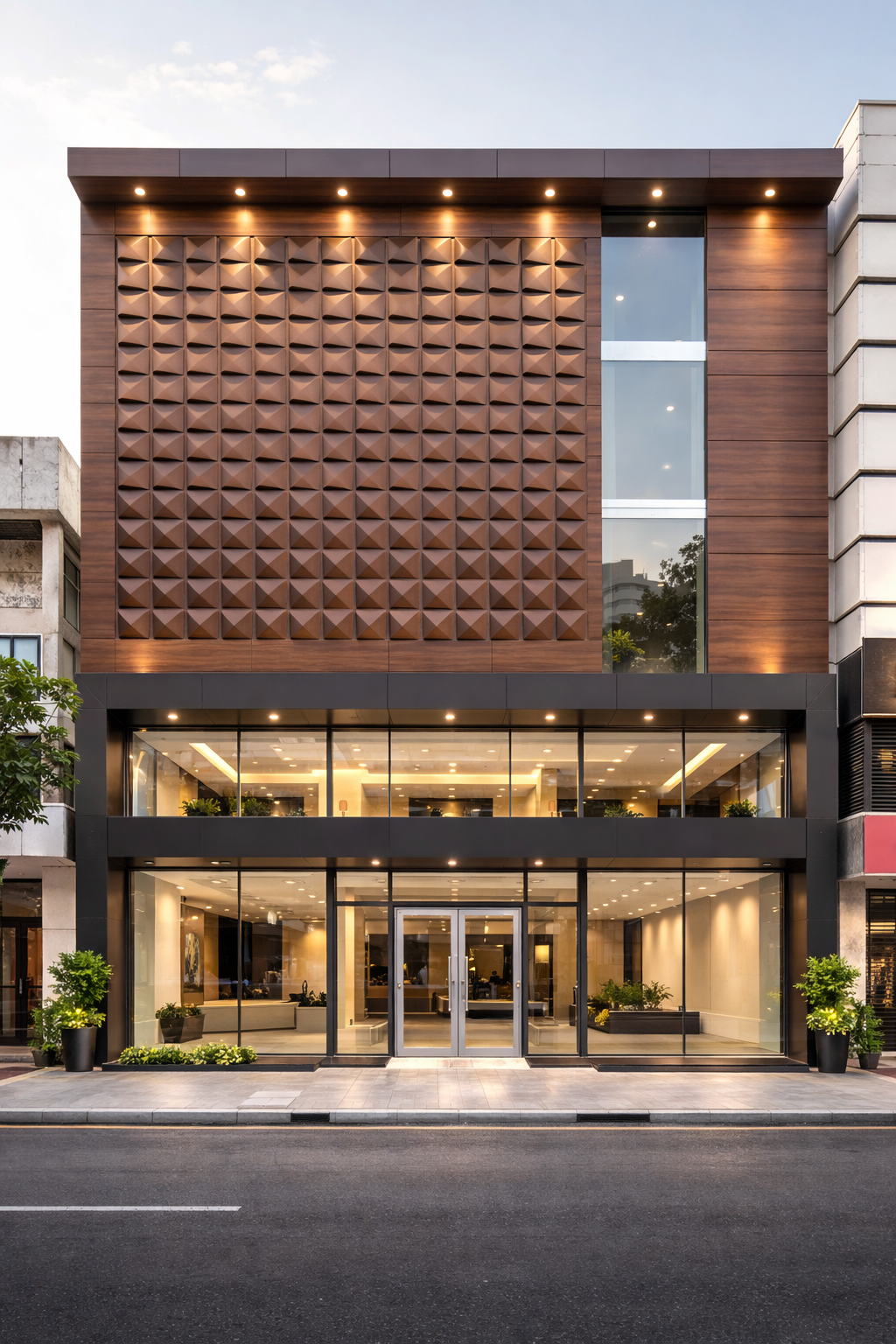 ACP cladding and elevation work for commercial building in Tamil Nadu by Galaxy Graphics & LED