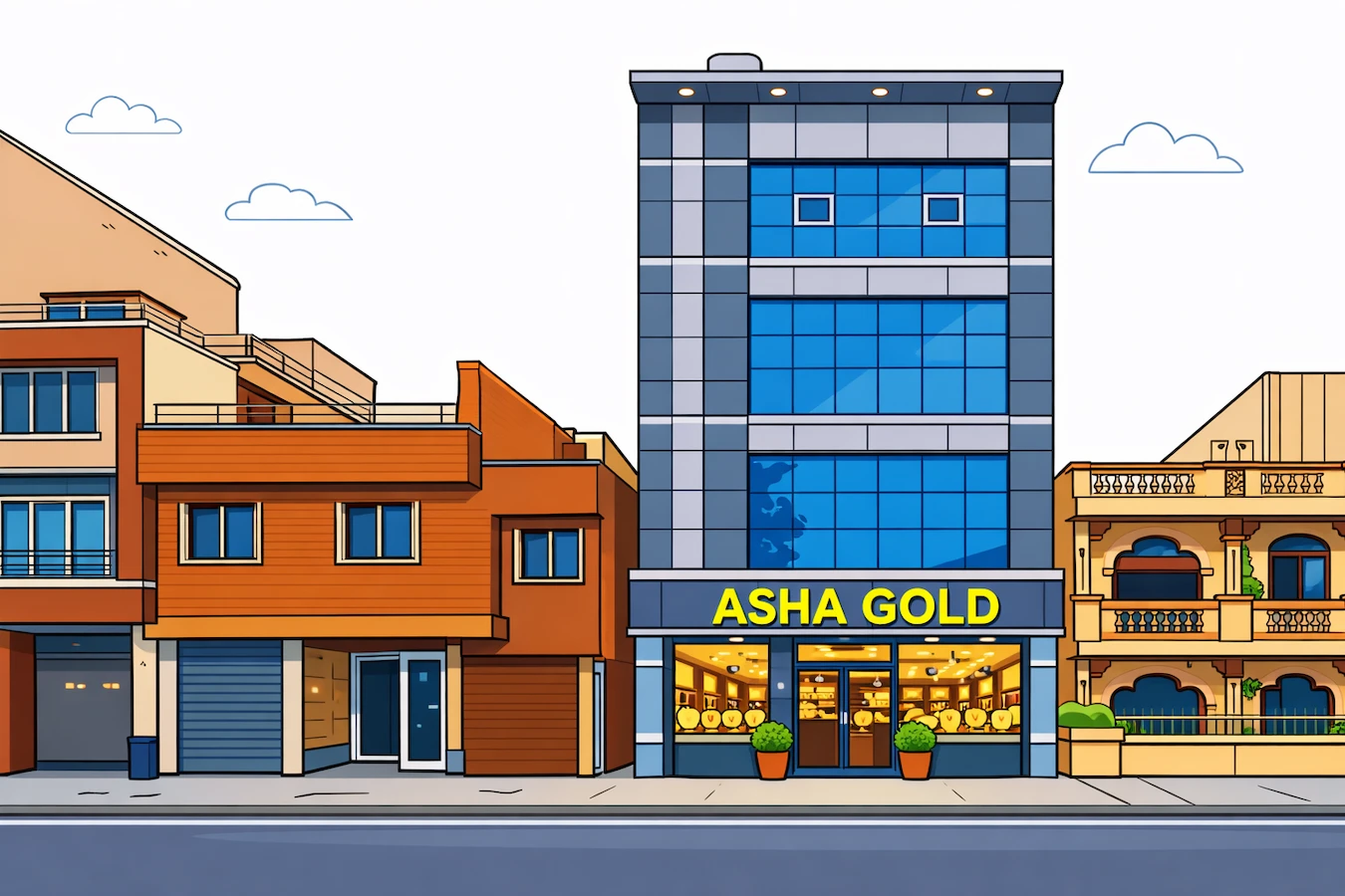ACP cladding and glass glazing work for commercial showroom building exterior design