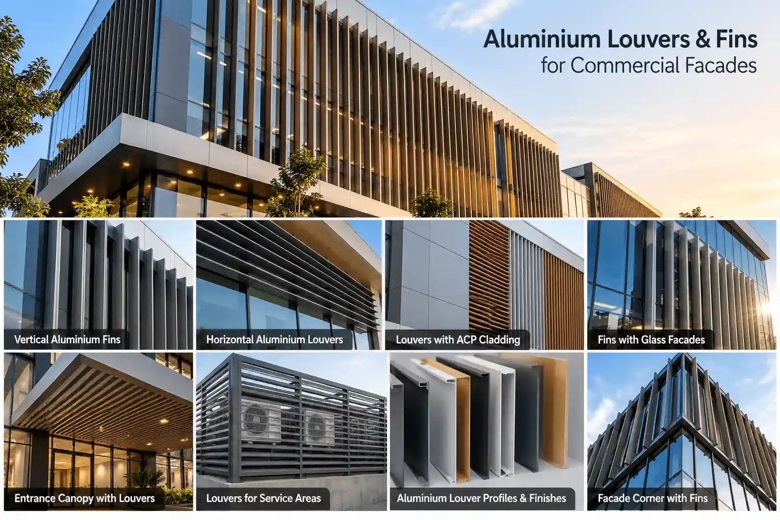 Aluminium louvers and fins used in commercial facade applications in Tamil Nadu