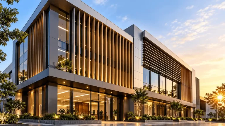 Aluminium louvers and fins for commercial facades in Tamil Nadu
