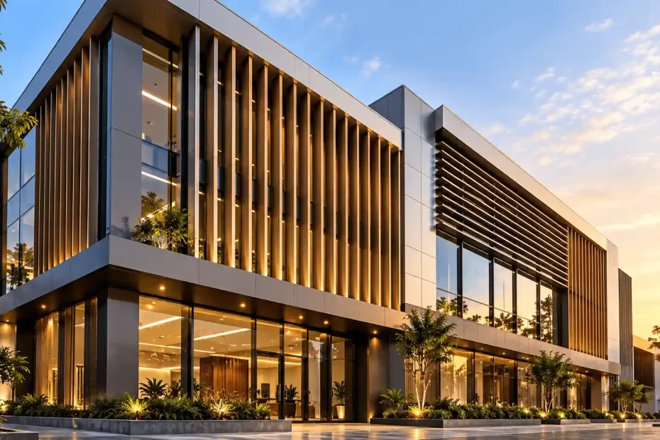 Aluminium louvers and fins for commercial facades in Tamil Nadu