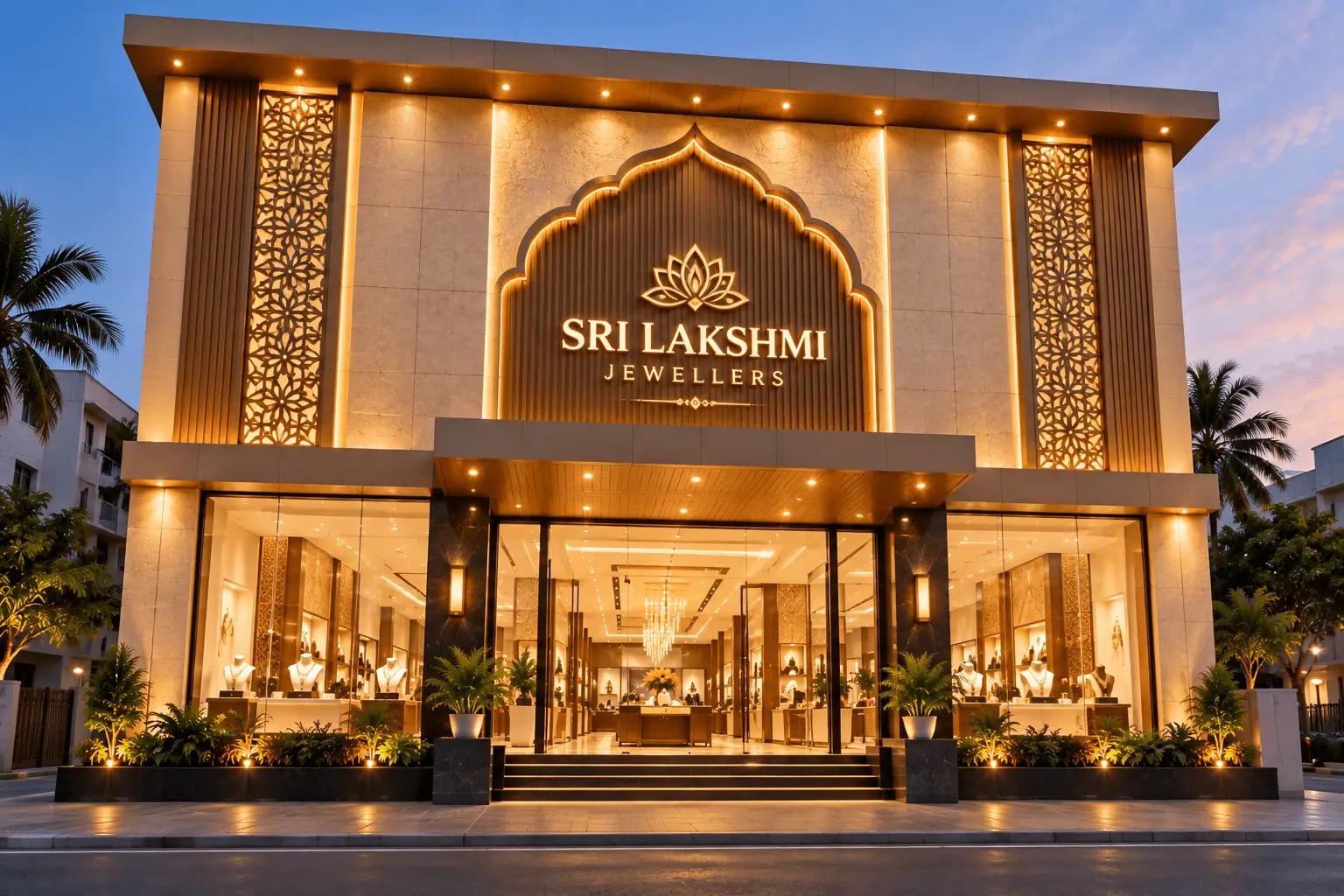 CNC jali and ACP screen commercial facade in Tamil Nadu