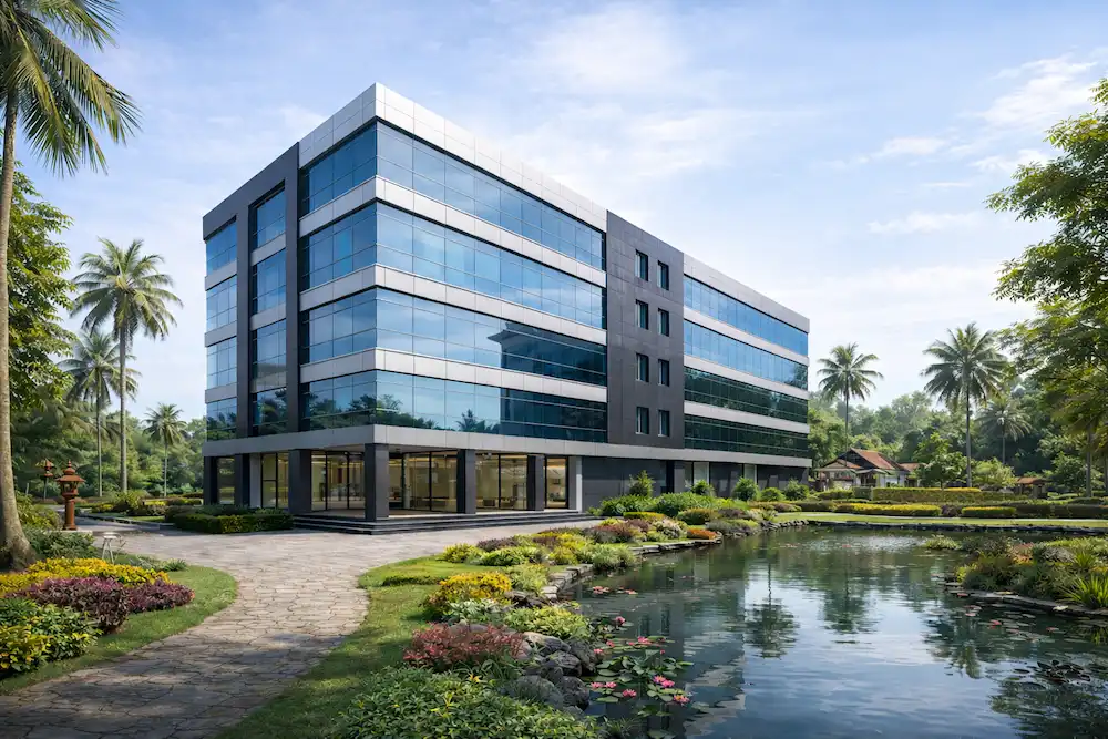 ACP glass glazing and cladding work for commercial buildings in Coimbatore