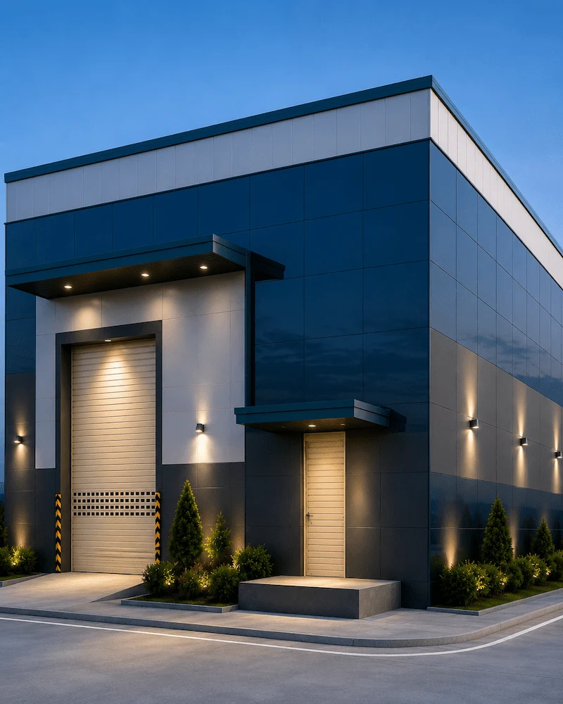 Factory building with ACP cladding on the exterior facade