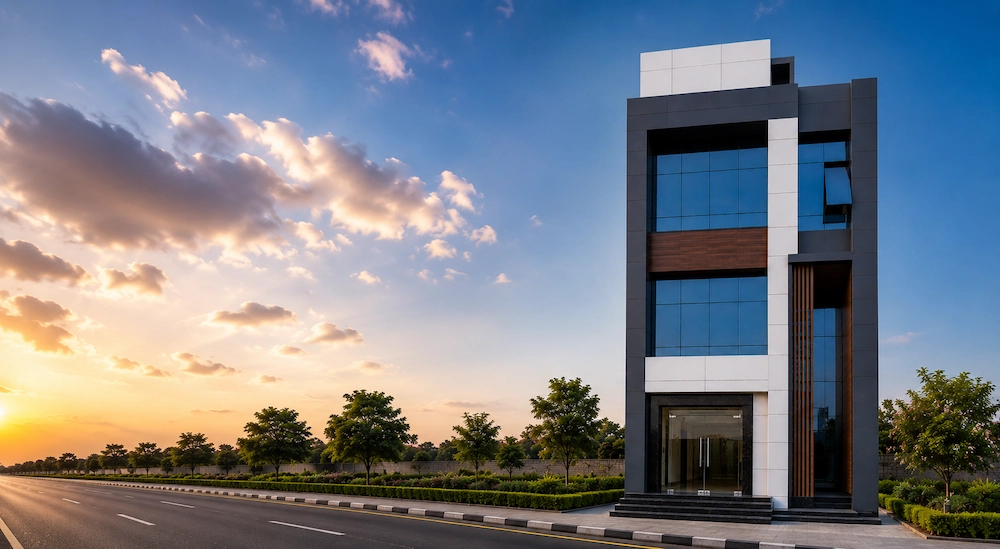 Modern commercial building exterior — ACP cladding Madurai