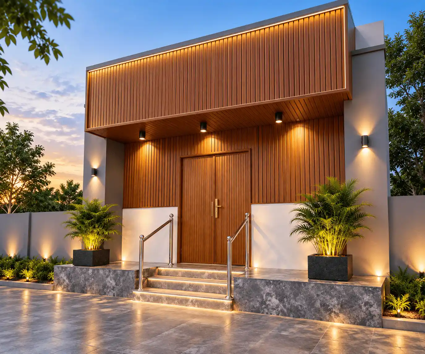Contemporary architectural exterior with textured facade elements