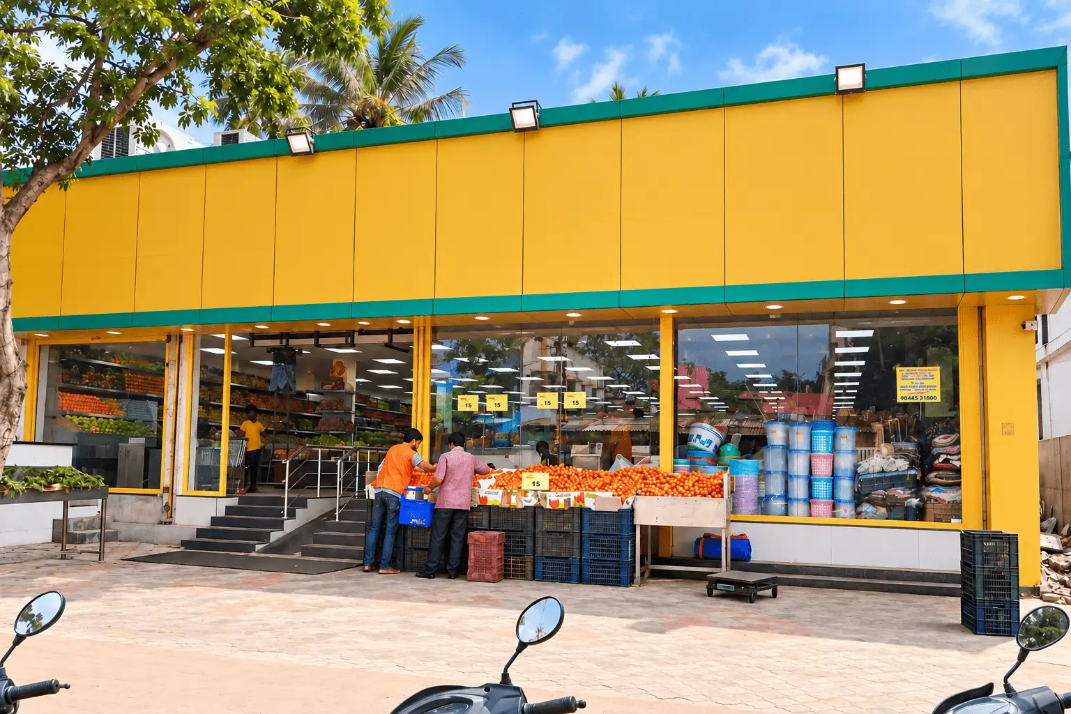 Completed ACP cladding work for a commercial retail shop in Tirunelveli with ACP panels