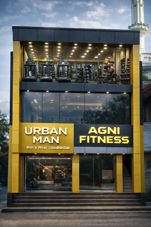 Custom LED signage with ACP facade work in Tirunelveli